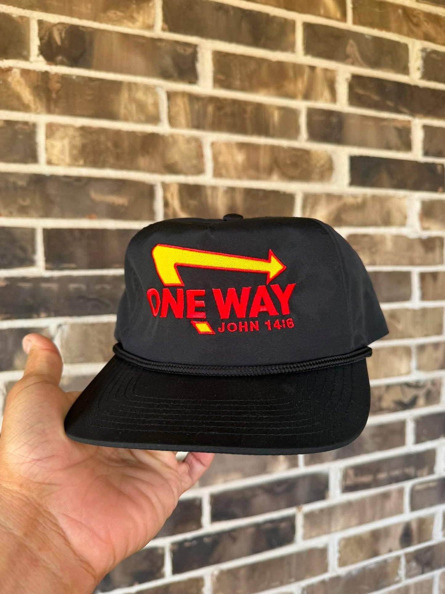 Black One Way John 14:6 Embroidered Black Rope Hat | Christian Snapback