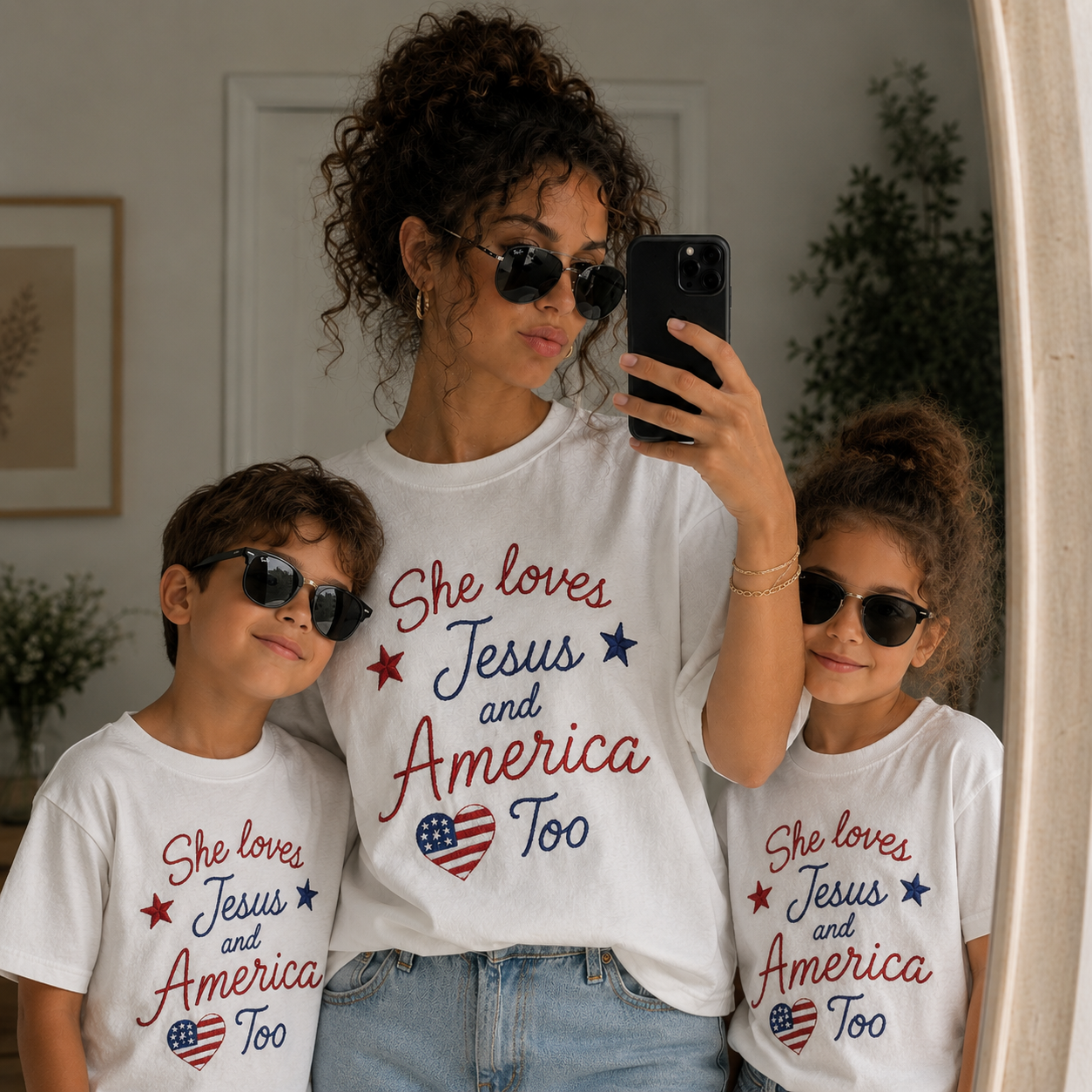 She Loves Jesus And America Too Shirt, Comfort Colors® Patriotic Tee, Christian 4th of July Shirt, Family Matching Independence Day T-Shirt
