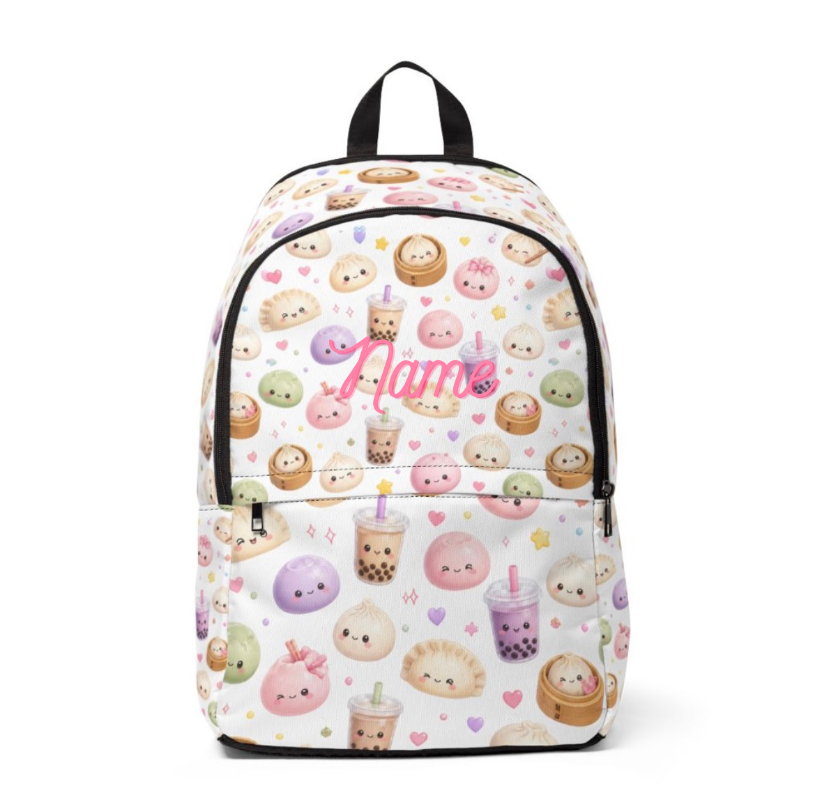 Kawaii Boba & Dumpling Cute Backpack — Pastel Bubble Tea Print School Bag