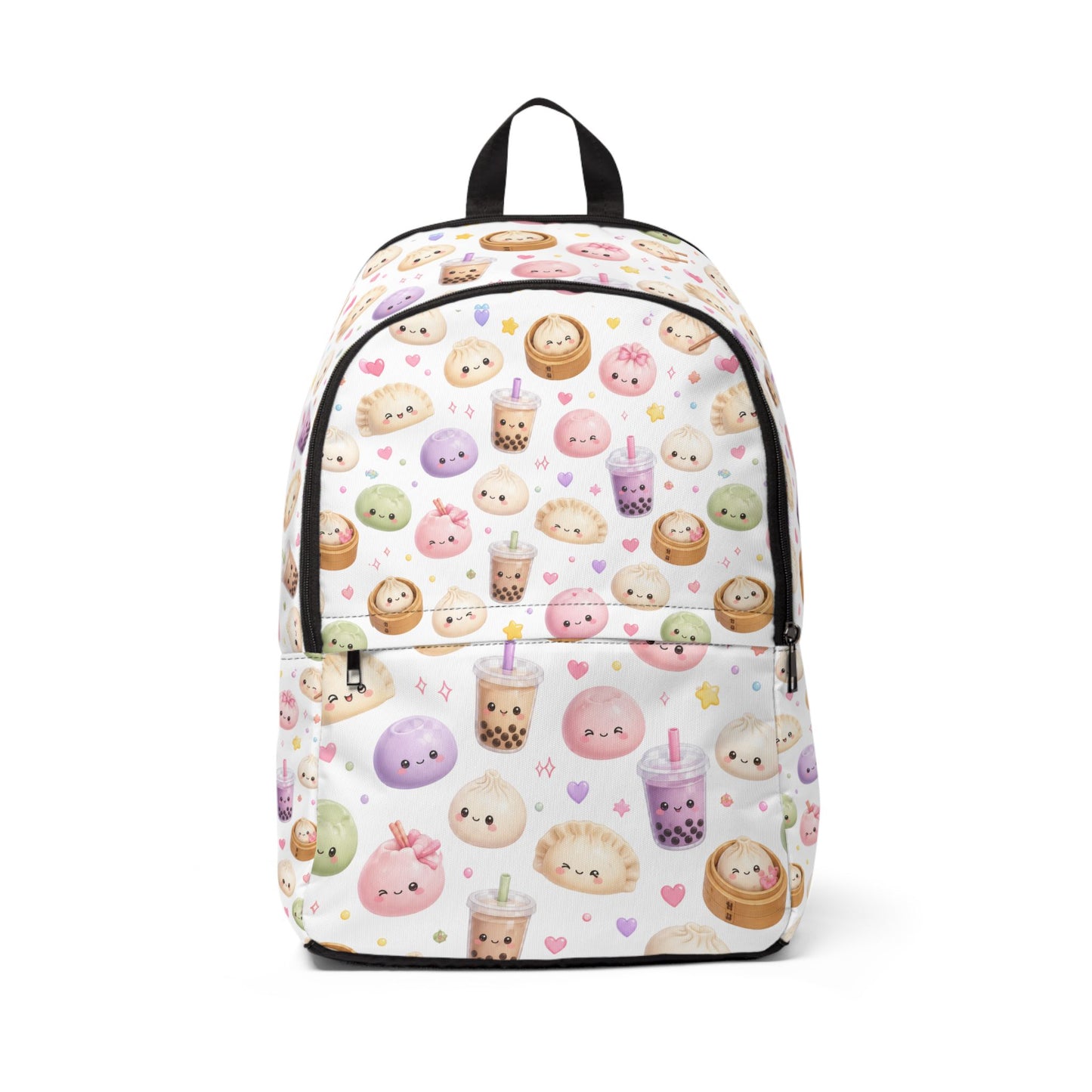 Kawaii Boba & Dumpling Cute Backpack — Pastel Bubble Tea Print School Bag