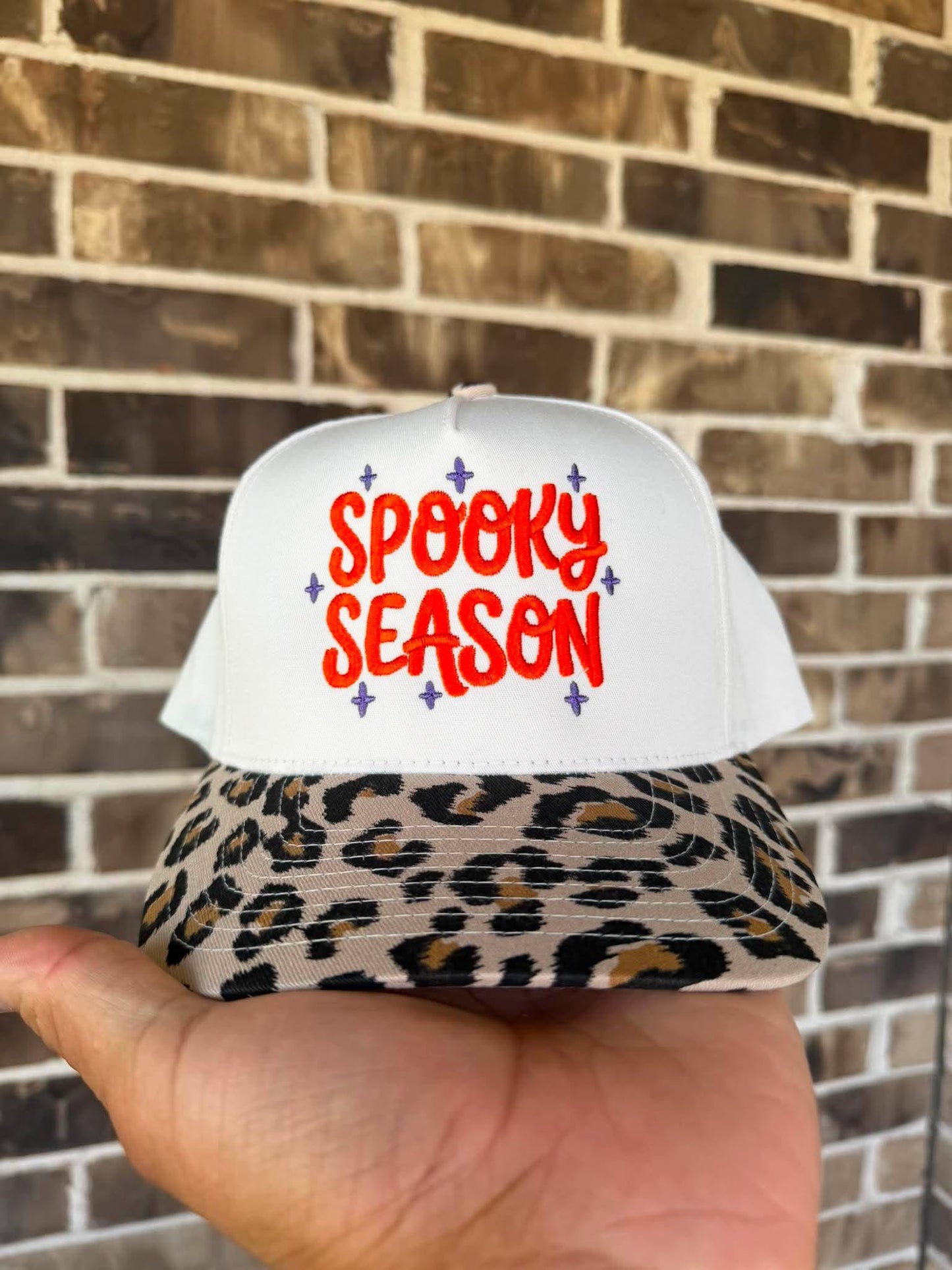 🎃 Spooky Season Embroidered Hat | Leopard Print Brim | New