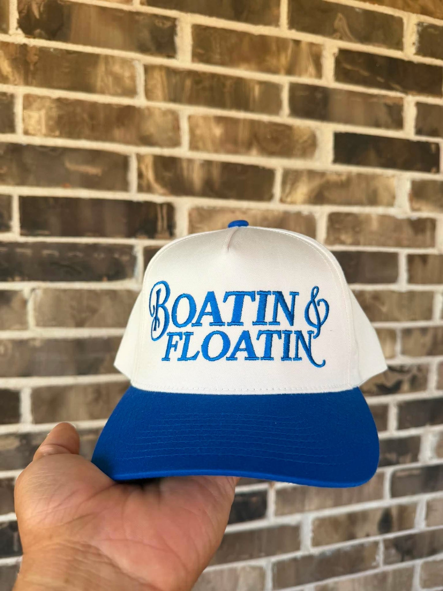 Blue  Boatin' & Floatin' Embroidered Snapback Hat | Lake Life Trucker Cap