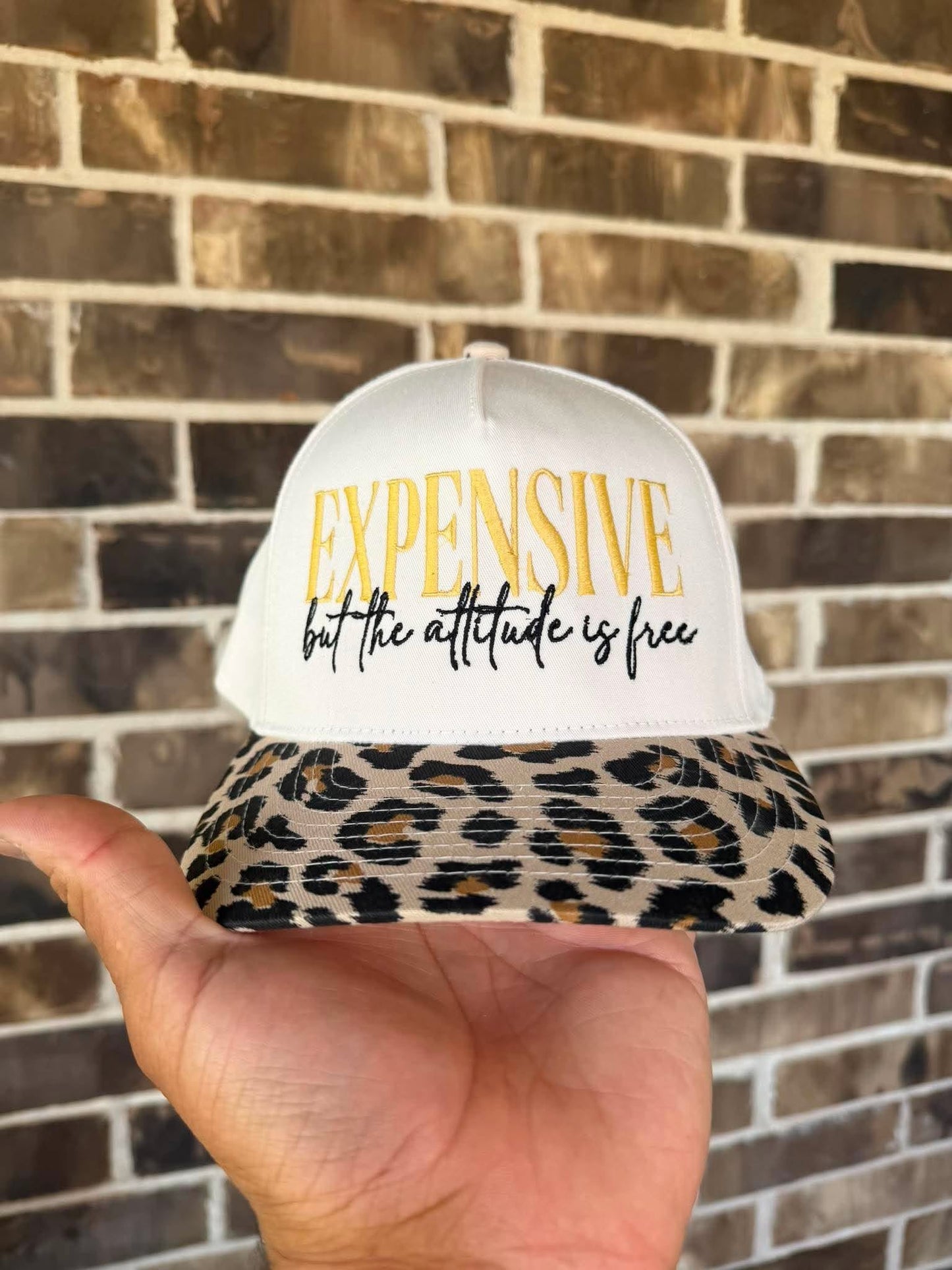Expensive, But the Attitude Is Free Embroidered Snapback Hat | Cheetah Brim